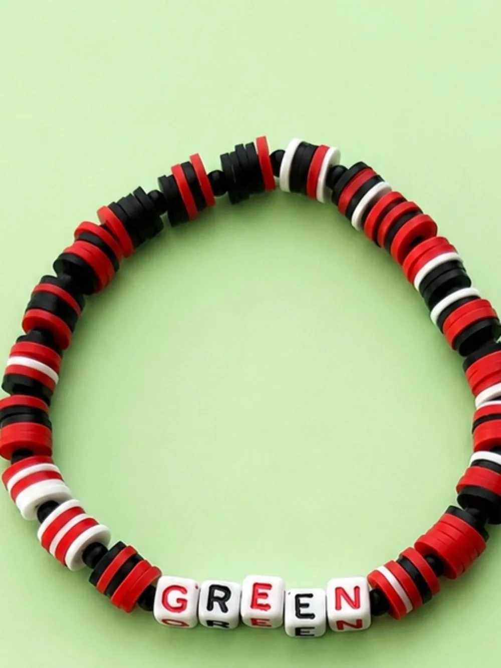 Green Day Inspired Red & Black Beaded Bracelet Set | Punk Rock Stretch 8” - Picture 3 of 3